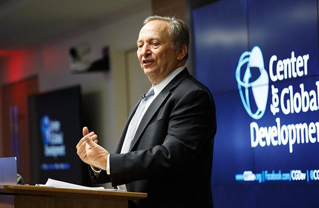 Lawrence H Summers gives a speech.