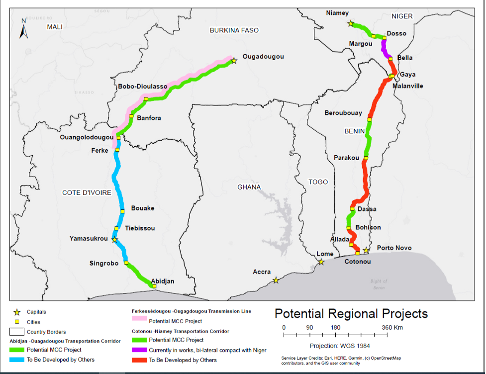 A map showing potential MCC regional impacts in West Africa
