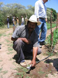 Checking an irrigation gauge, Honduras