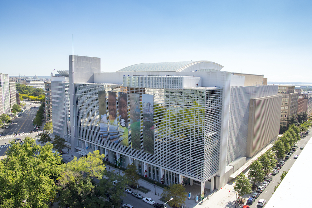 An aerial shot of the World Bank's headquarters