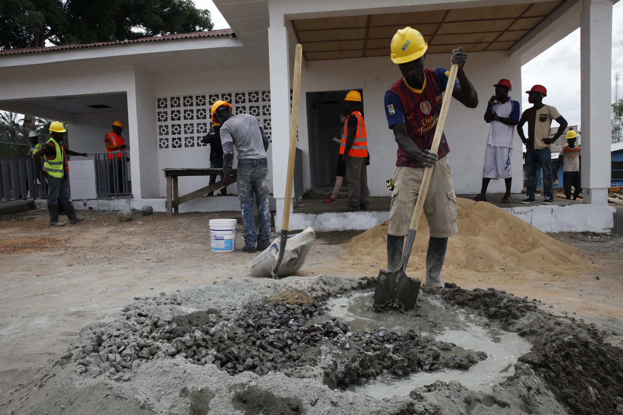Construction workers at a clinic in Liberia