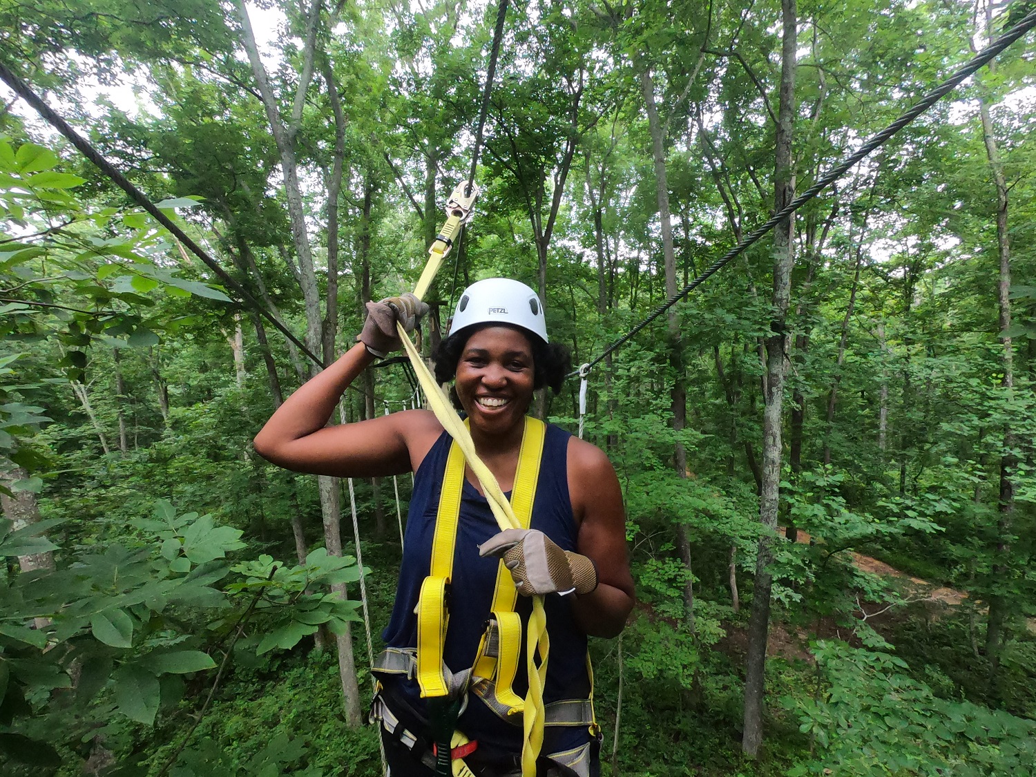 Image of CGD Gender Equality and Inclusion Co-Director, Kehinde Ajayi, ziplining.