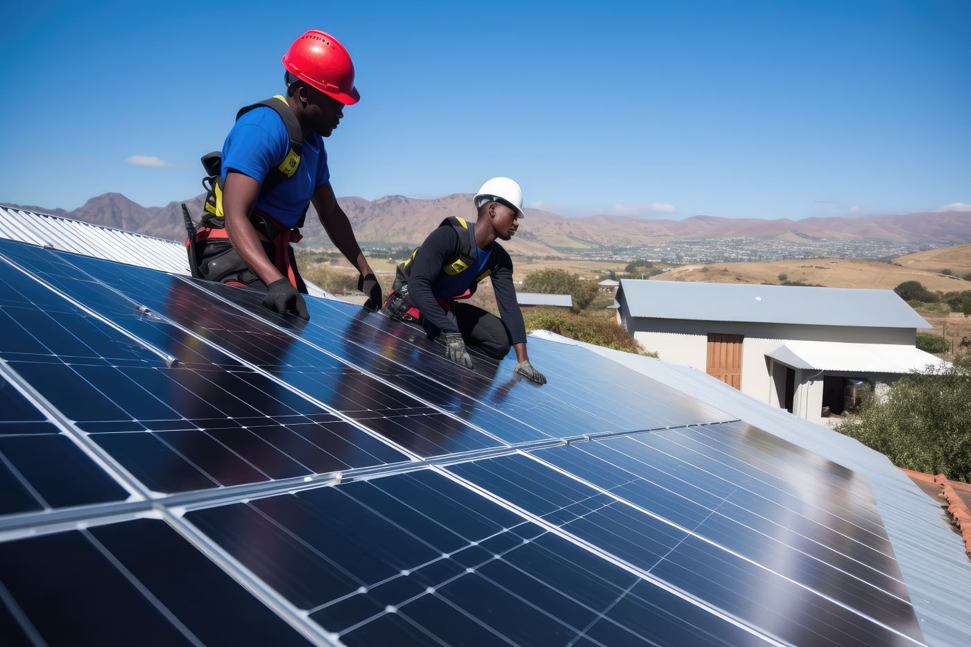 workers installing solar panels