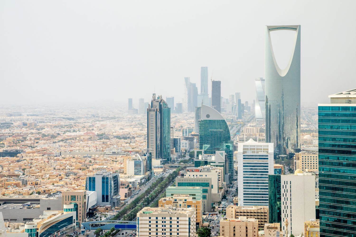 Aerial panorama of downtown of Riyadh city, Al Riyadh, Saudi Arabia