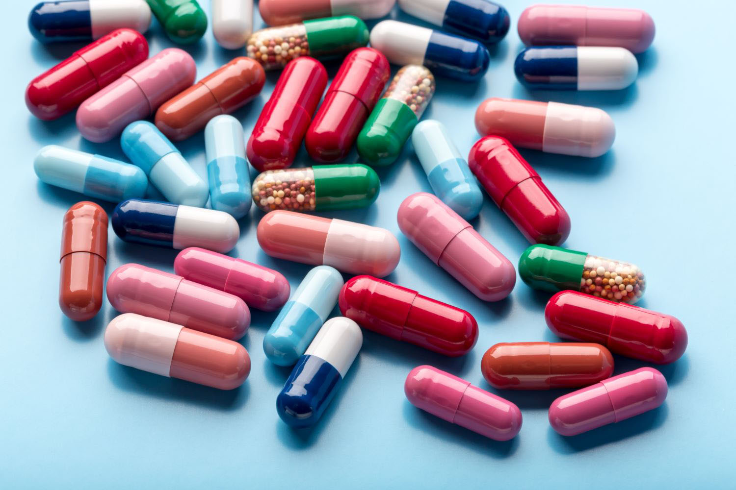 Colorful different medicine capsules