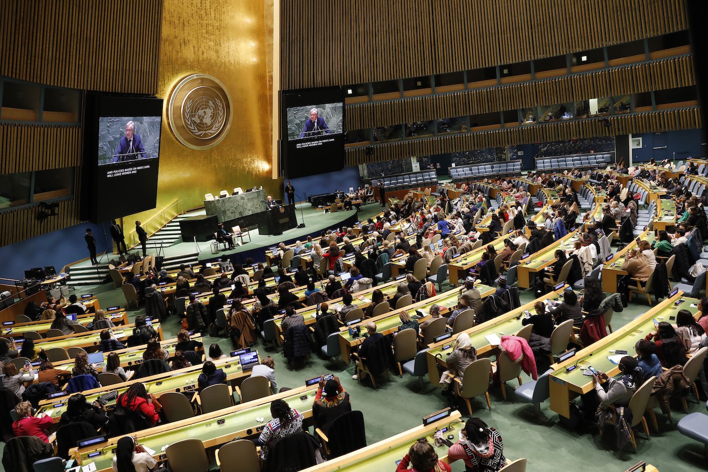 The UN Secretary General addresses a civil society town hall at UNGA 2023. 
