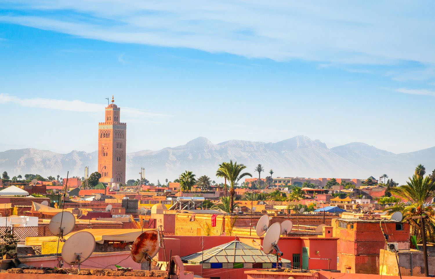 Panoramic view of Marrakech and old medina, Morocco