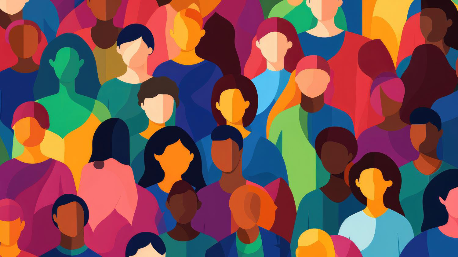 Inclusion and diversity concept expressed by an flat illustration of a colorful crowd of people.
