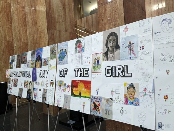 Photograph of the International Day of the Girl Banner Made with Drawing Contributions of US Department of State’s Colleagues Worldwide." 