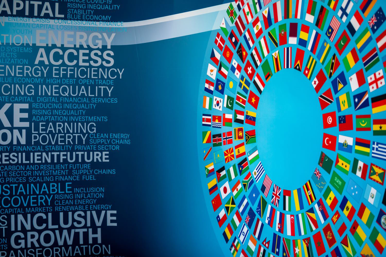 Close-up of the World Bank Group/International Monetary Fund Annual Meetings Logo in an Exhibition Booth