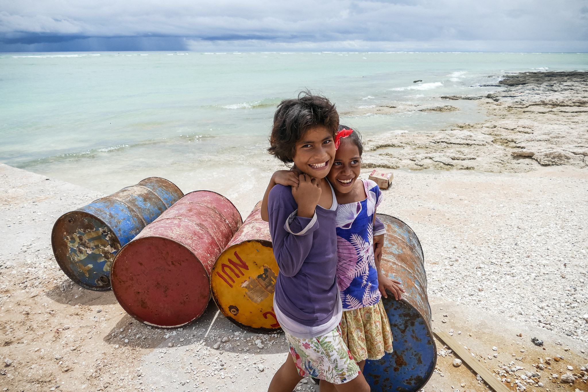 Children on beach in Tuvalu