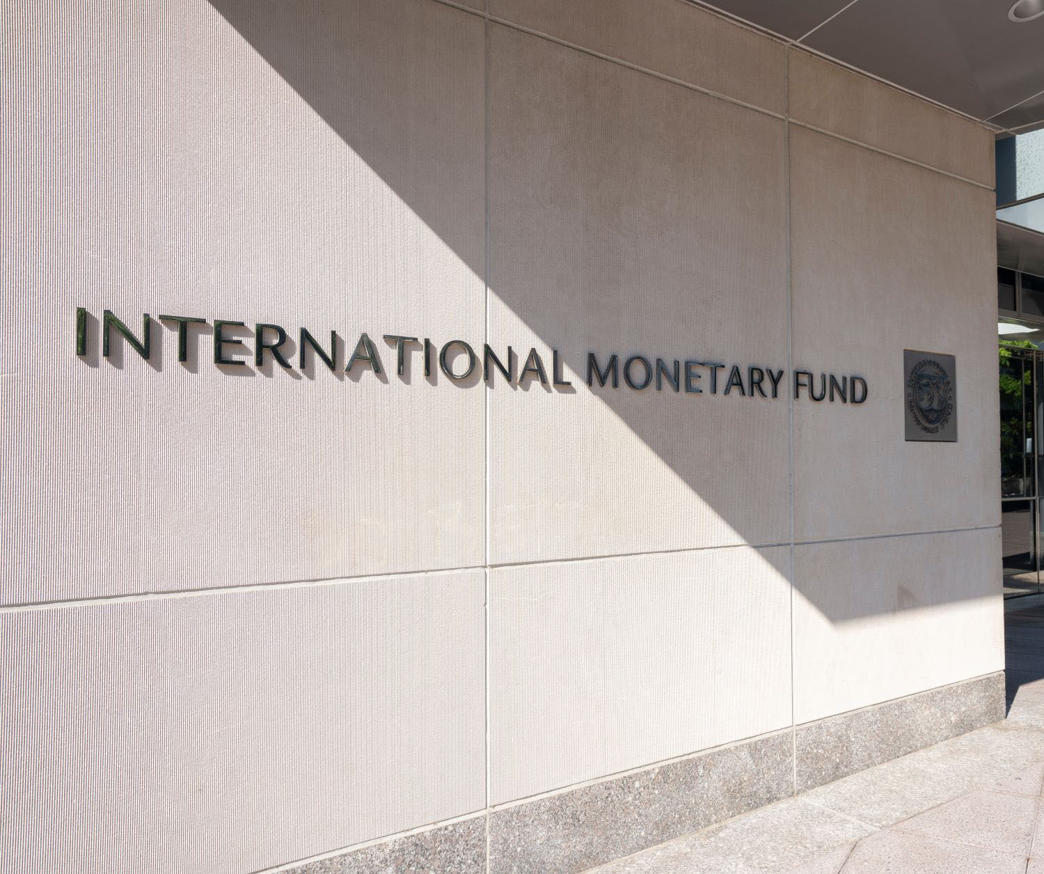 The entrance sign at the International Monetary Fund (IMF) headquarters in Washington, DC.