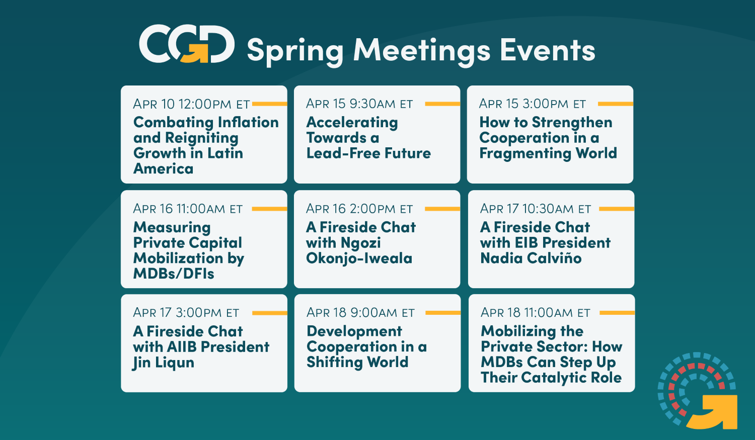 CGD Spring Meetings Calendar