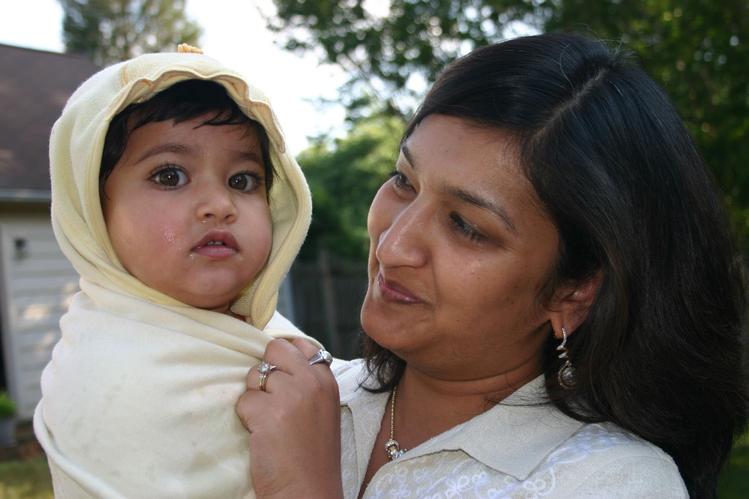 Smiling mother and child