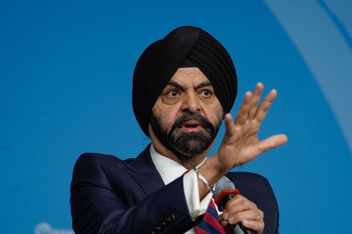 Ajay Banga speaking at an event during the 2024 World Bank-IMF Spring Meetings