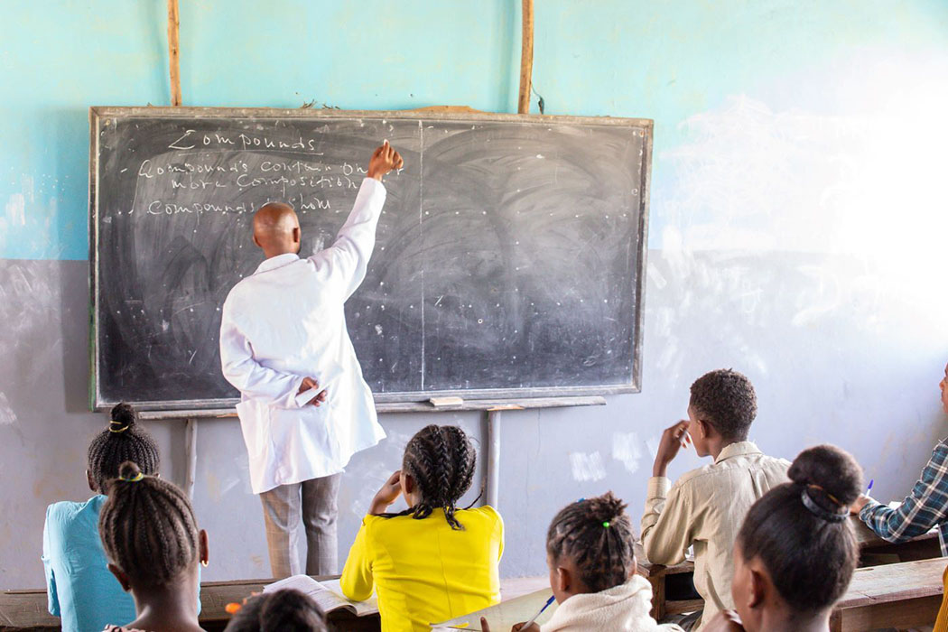Teacher and students in Ethiopian classroom