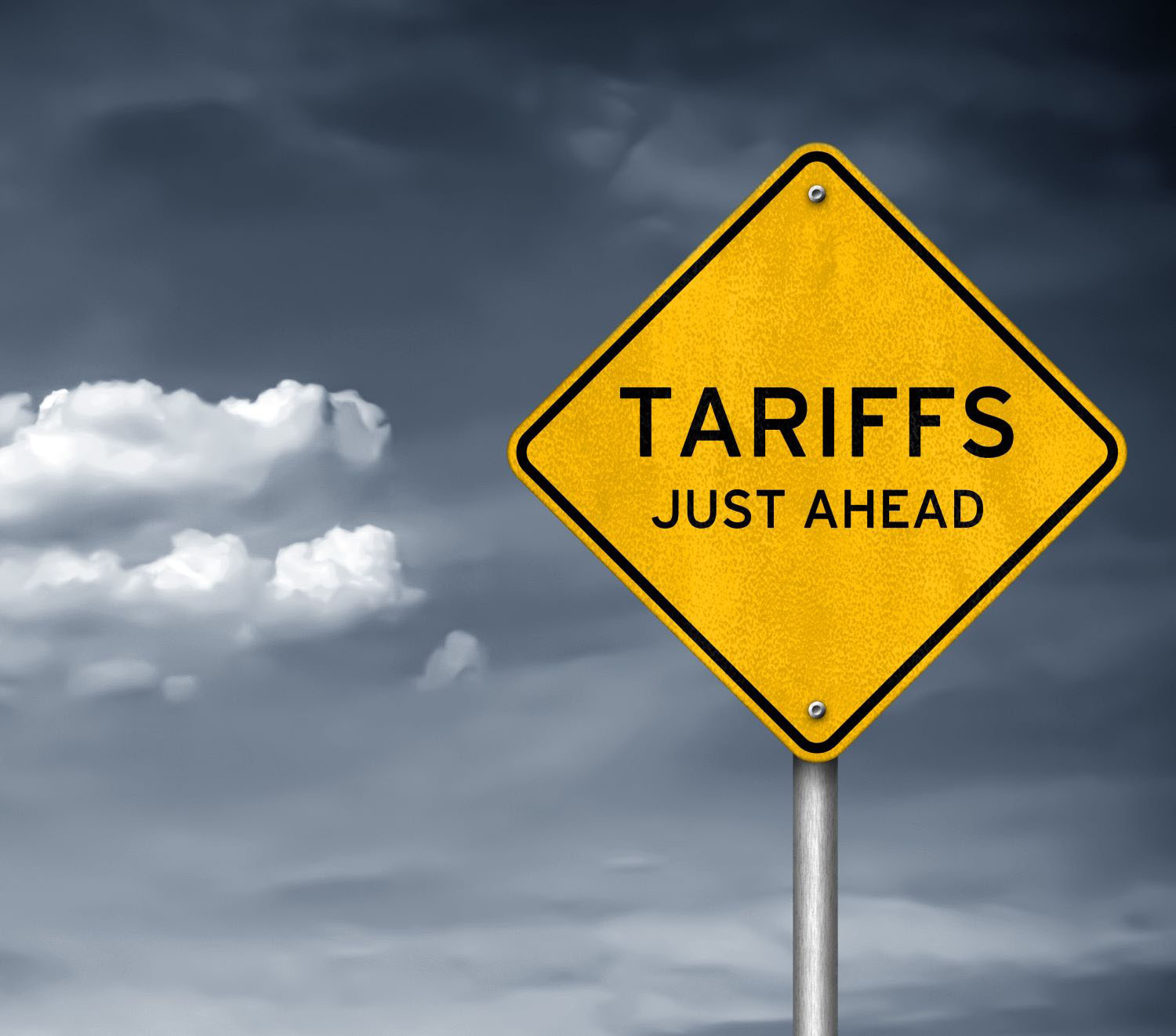 Road sign that says "Tariffs Just Ahead"