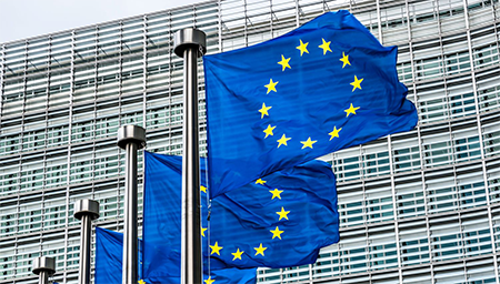European Union Flags waving in the wind