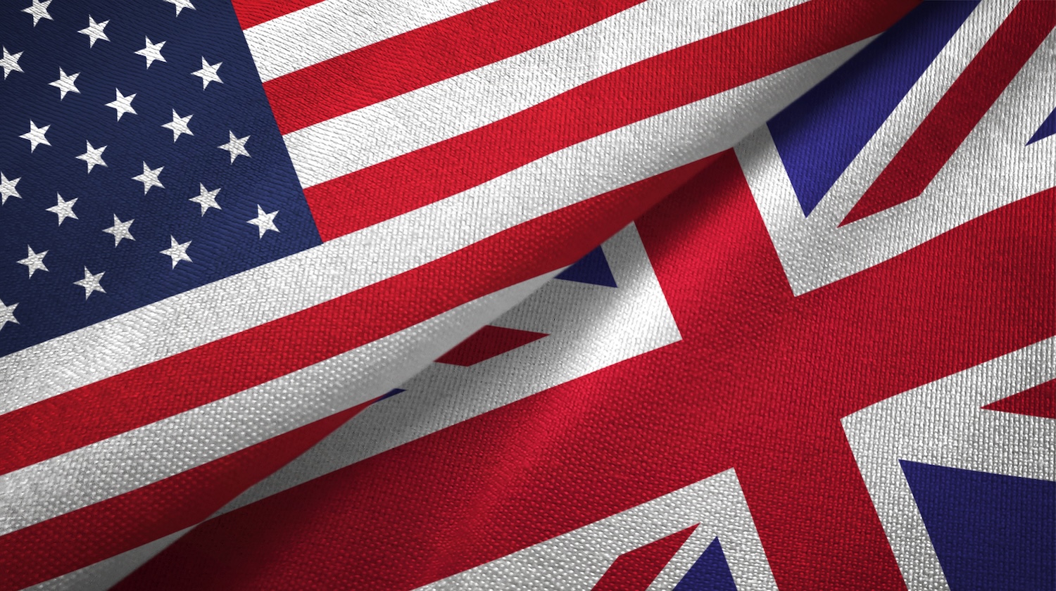United States and United Kingdom two flags textile cloth, fabric texture