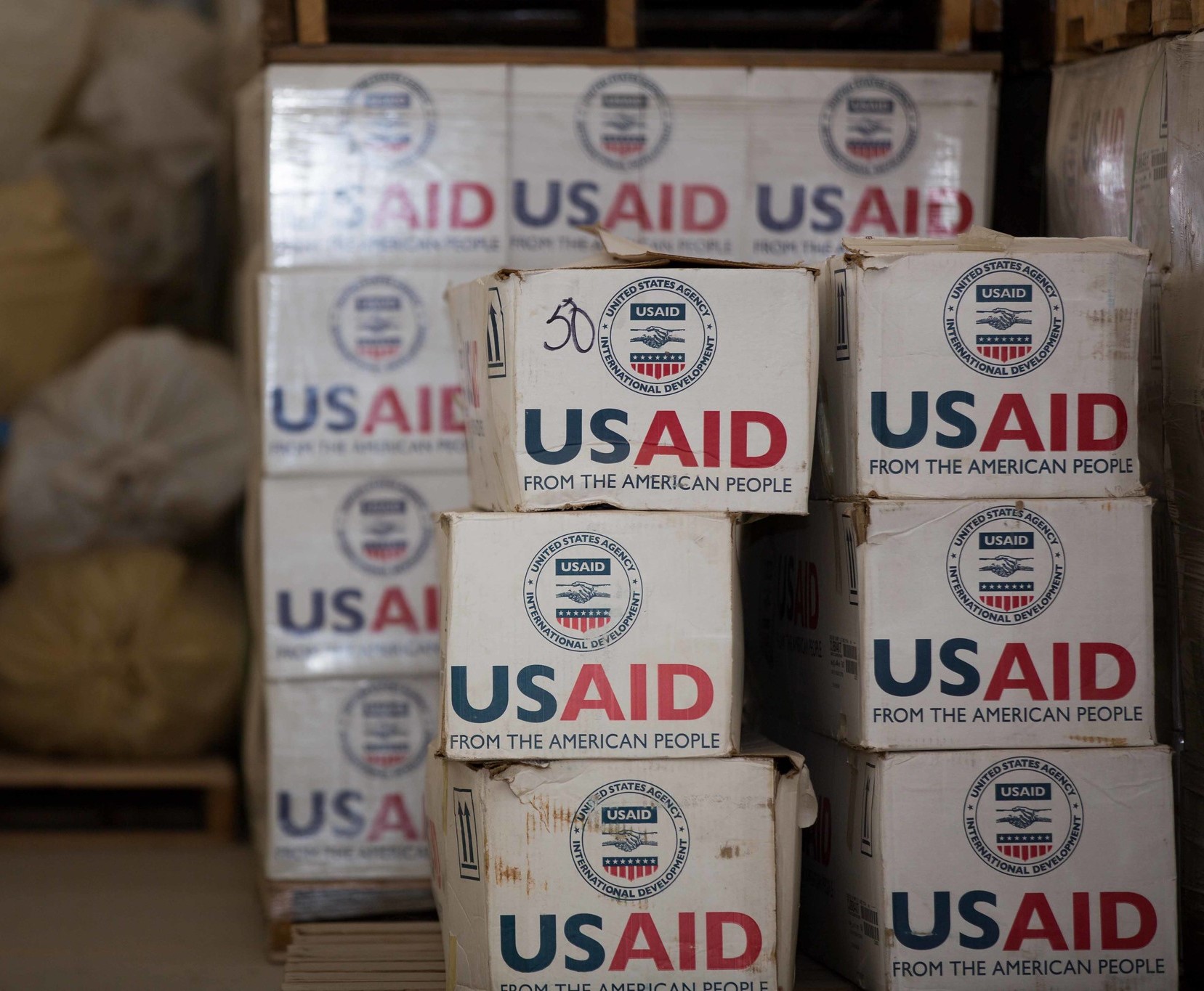 USAID Kit Sets and emergency supplies at the IOM Emergency Supply Warehouse