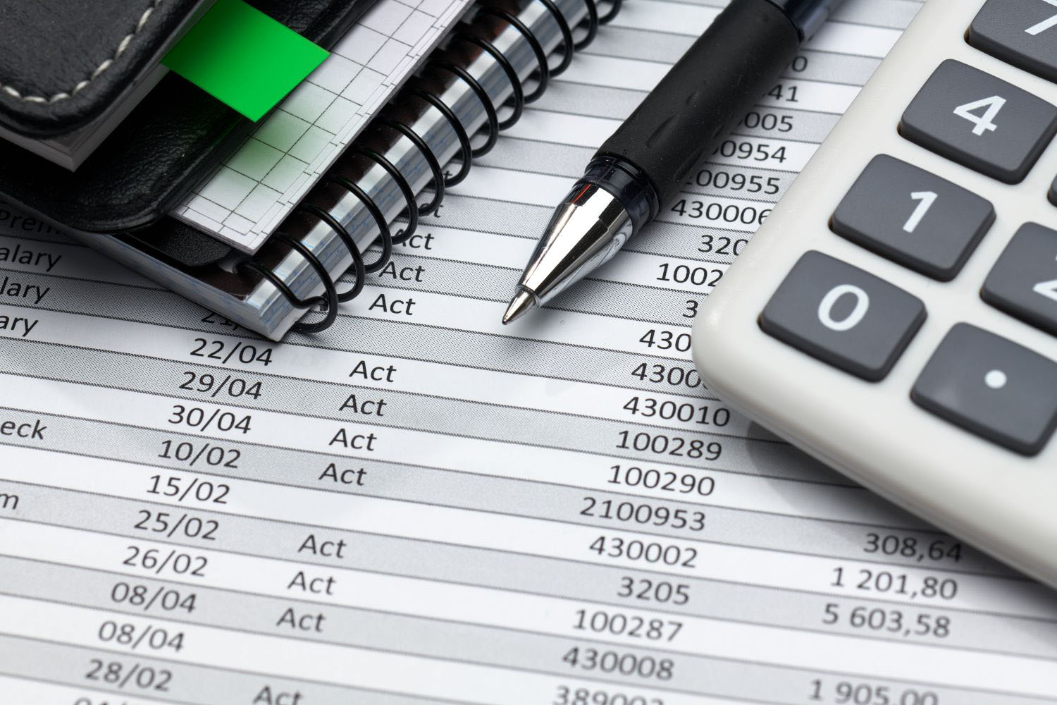 business office desk closeup with financial reports