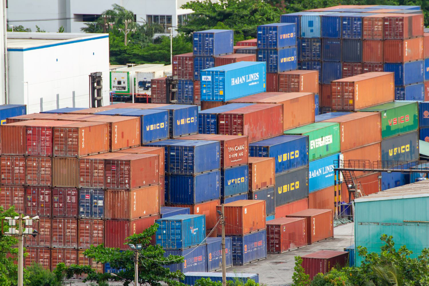 Containers Stack At Port Storage In Ho Chi Minh City.