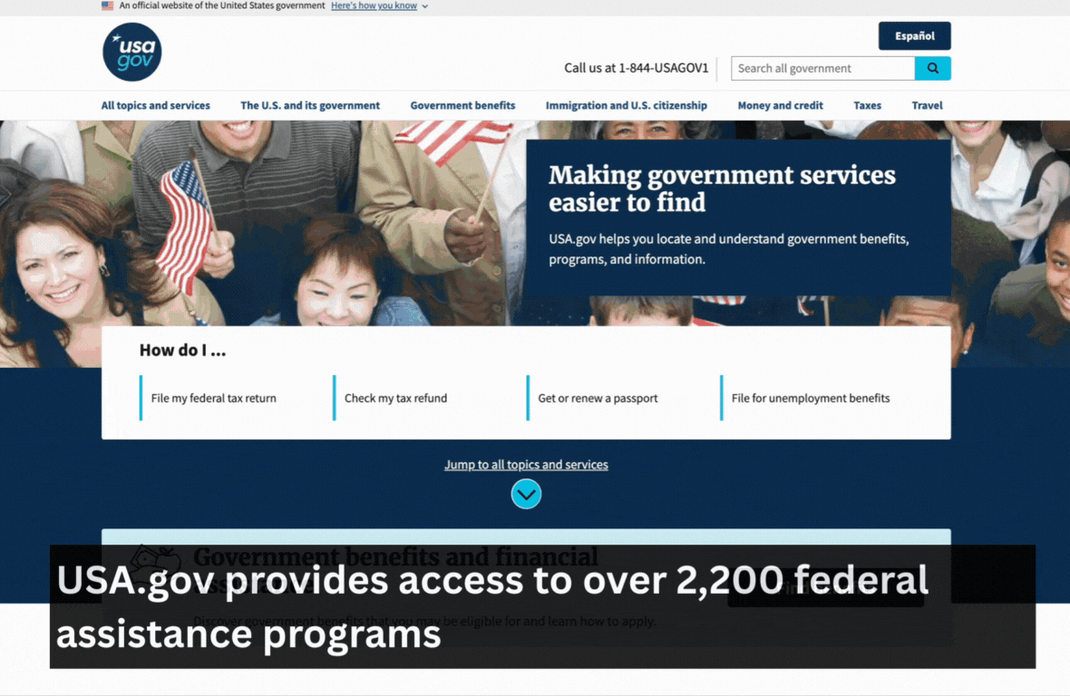 a gif showing a view of USA.gov as you scroll down the page