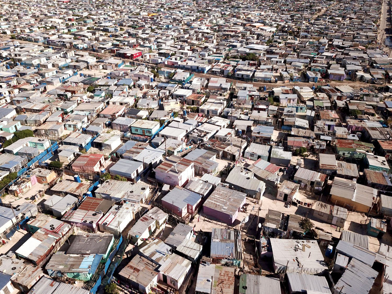 Aerial view over a township in Cape Town, South Africa