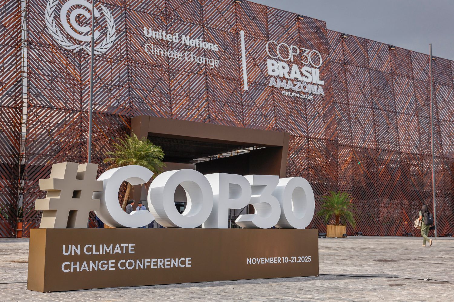 Cop30 sign in front of entrance in Brazil