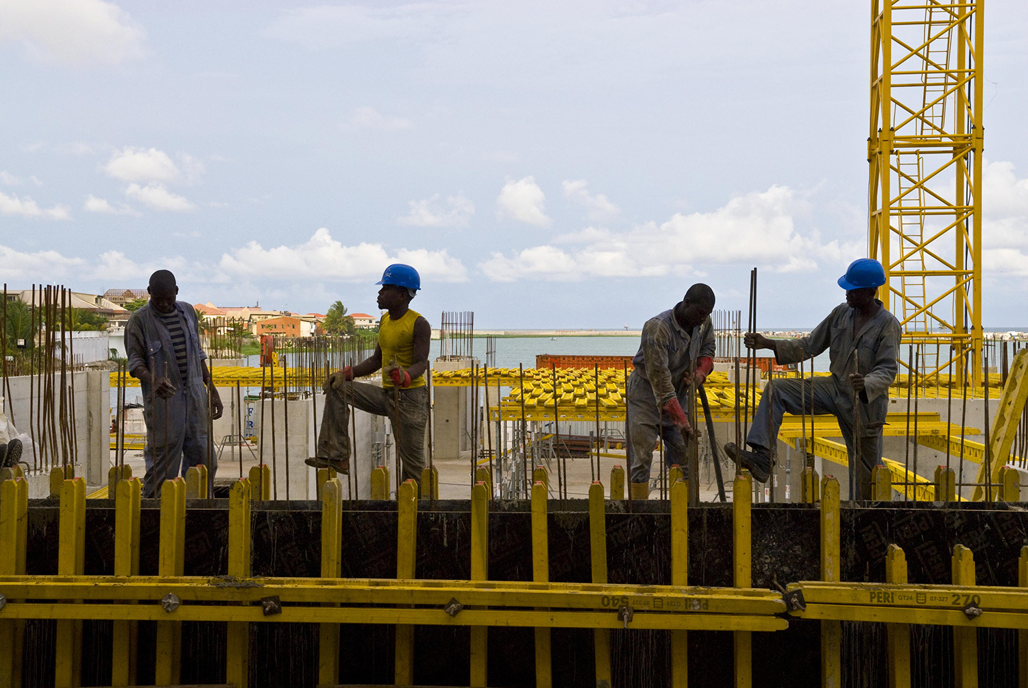 Construction workers at building site