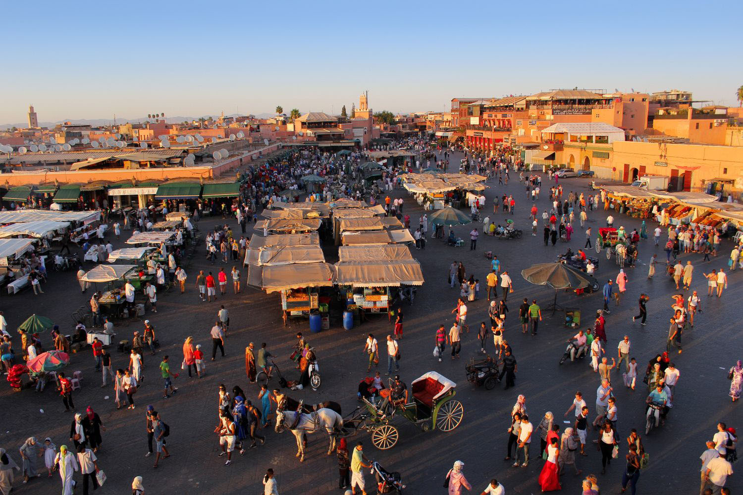 The famous Marrakesh square Djemaa el Fna, center of the old tow