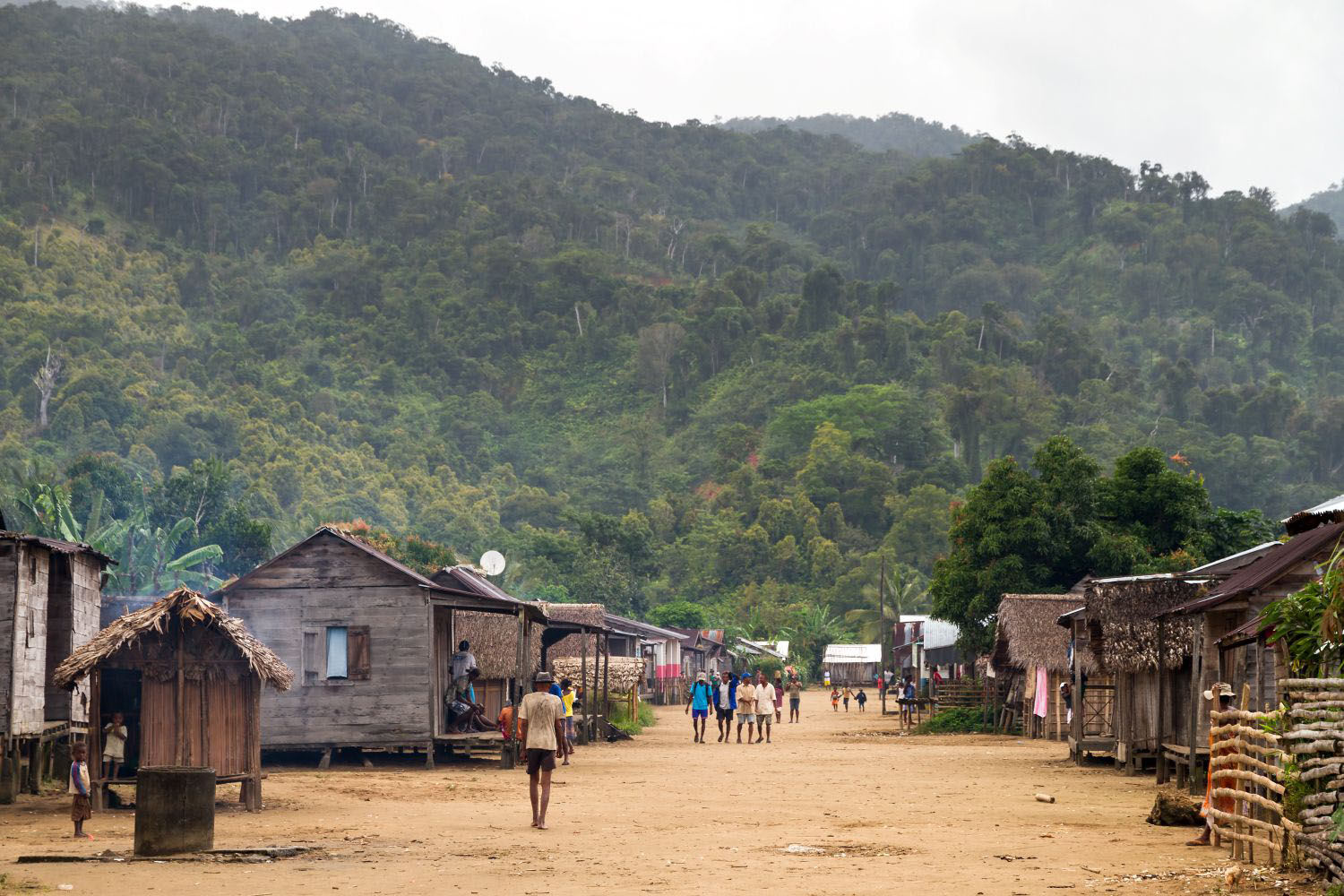 People walking around in the village of Benjana, Madagascar