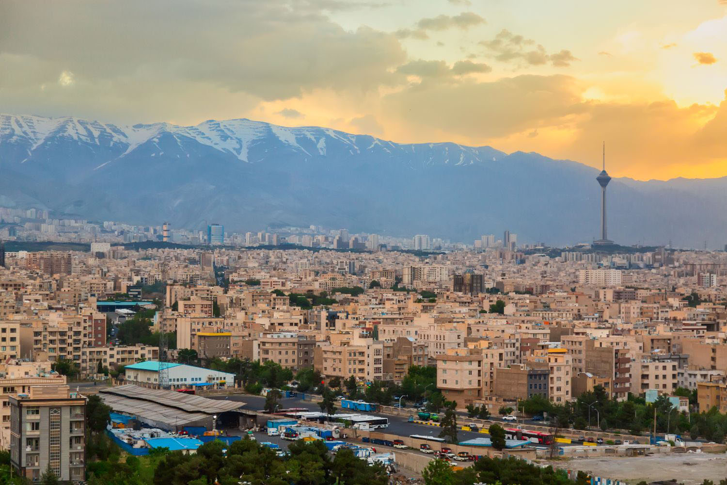 Cityscape sunset panorama of Tehran city