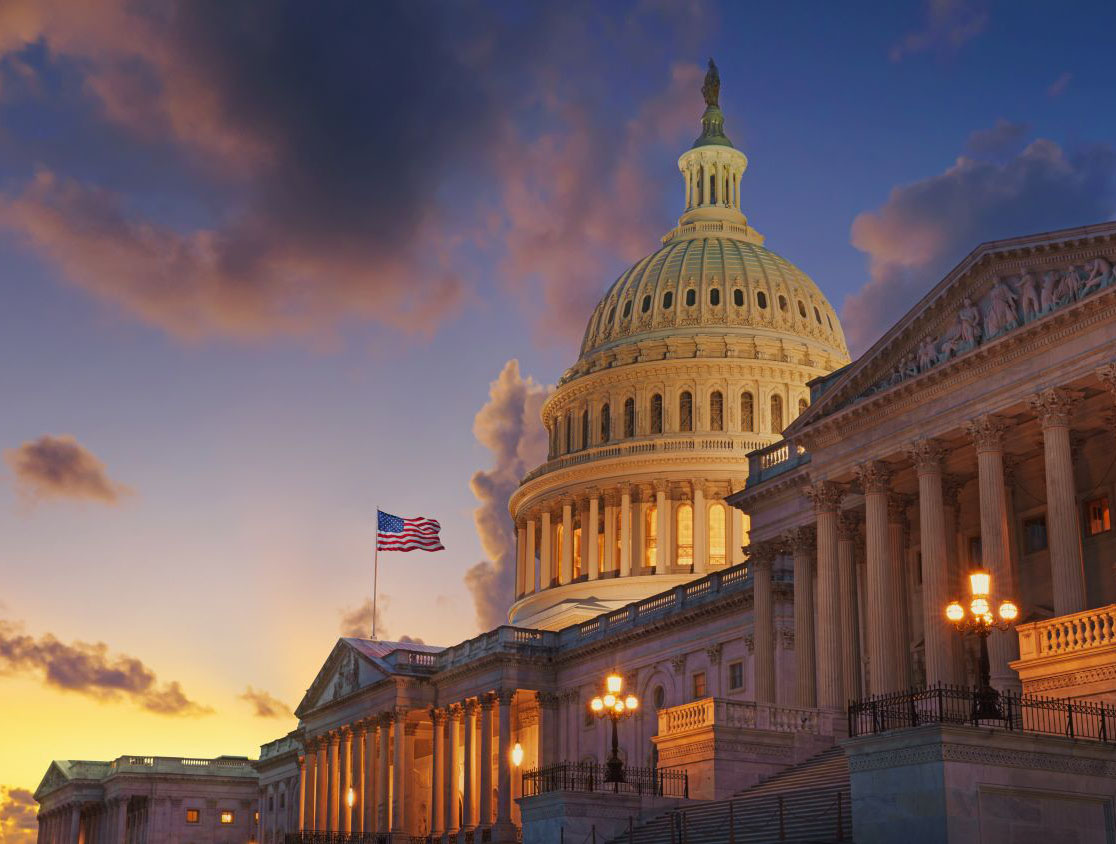 US Capitol building at sunset, Washington DC, USA