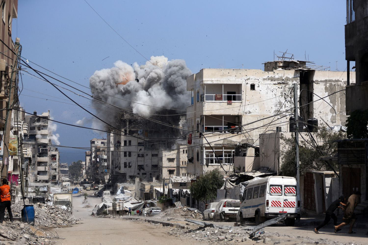 Aftermath Of A Strike Showing Destruction And Smoke