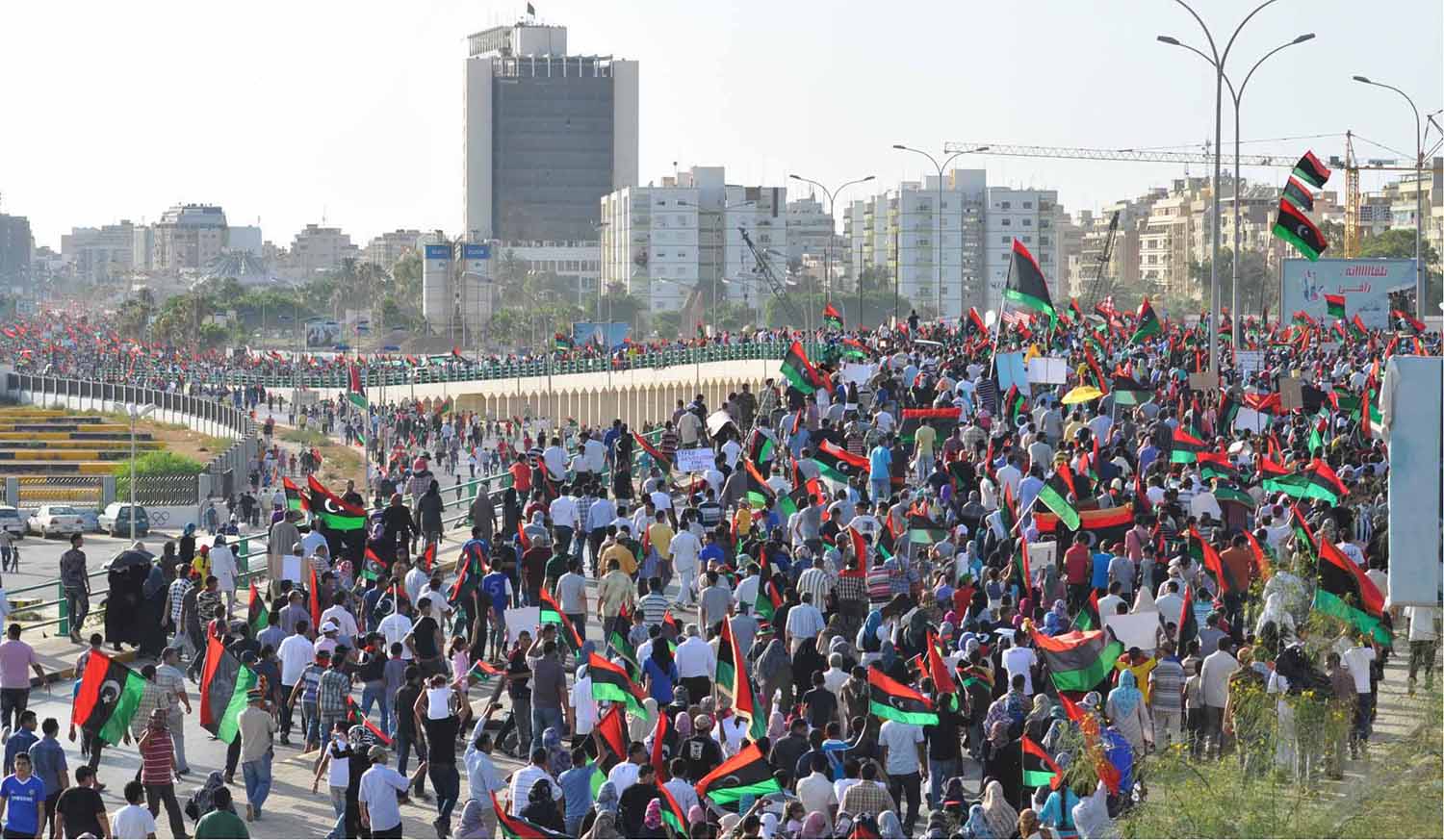 A large crowd of protesters Benghazi, Libya
