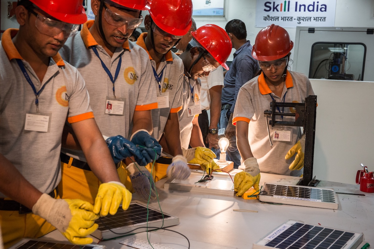 Workers in training at a skills center in Delhi, India