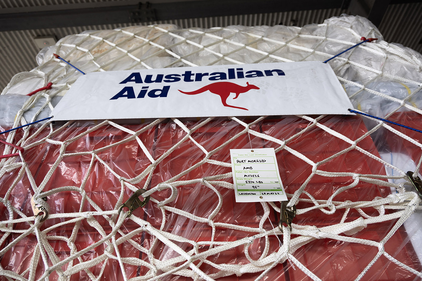 AusAid branded relief supplies ready for shipment