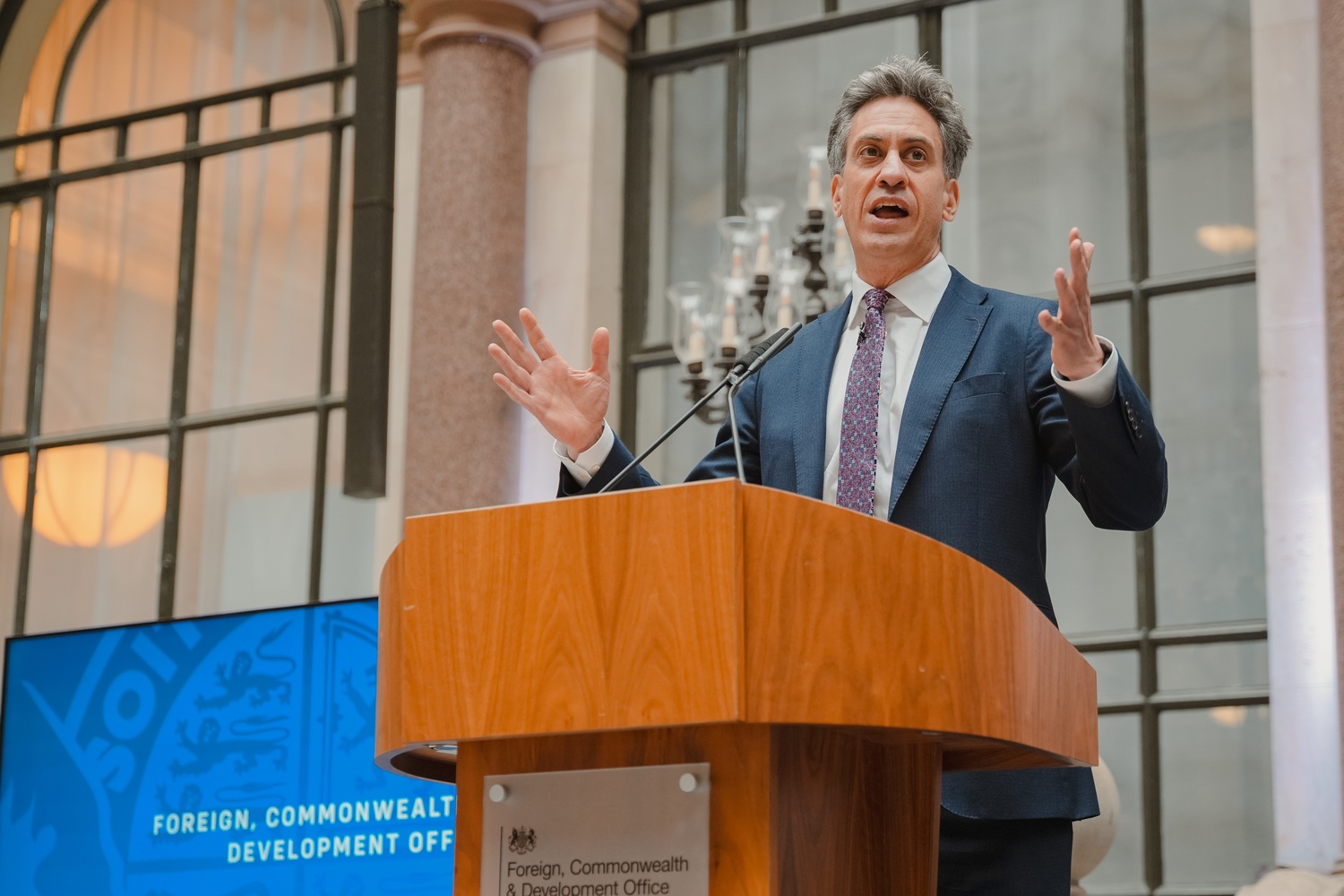 Foreign Secretary Ed Miliband speaks to Foreign Office Staff