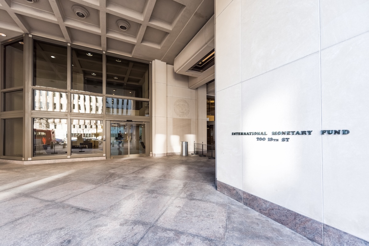 A shot of an entrance to the IMF headquarters