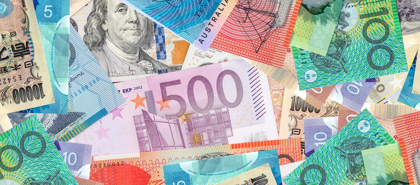 Stock image of currencies in a pile