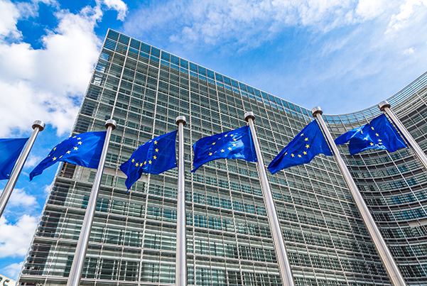 An image showing European flags outside of an EU building