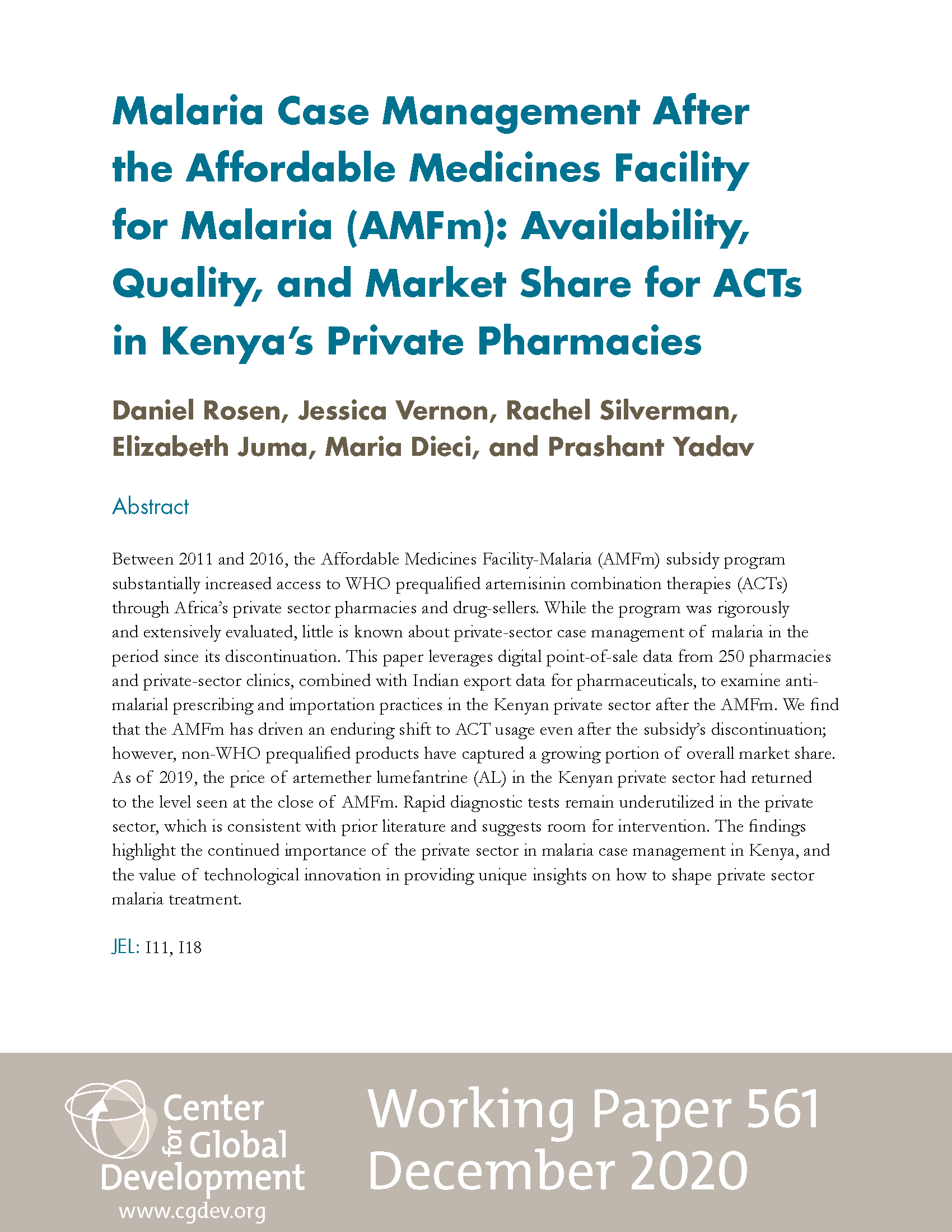 Malaria Case Management After the Affordable Medicines Facility for