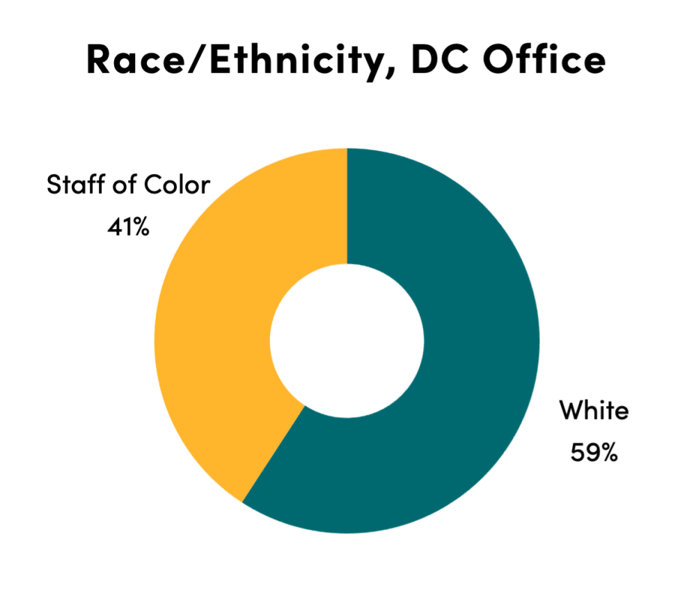 Chart of DC staff ethnicity: Staff of color (41%), white (59%)