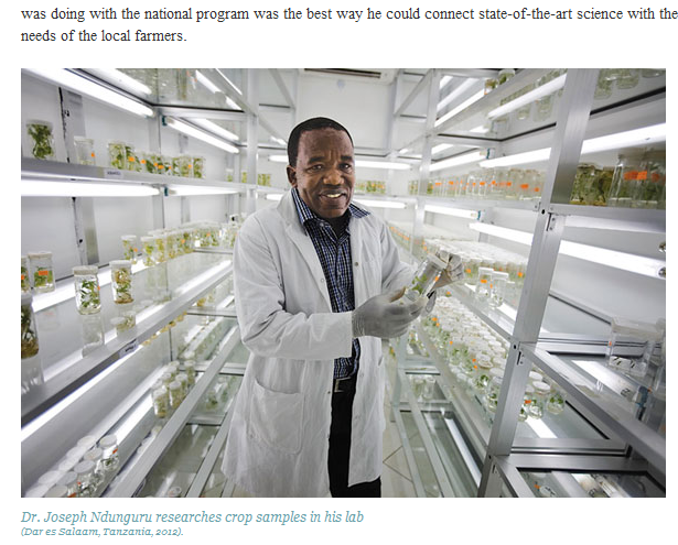 Description: Dr. Joseph Ndunguru researches crop samples in his lab