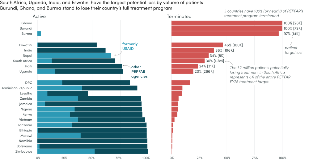 Terminations leave some countries with a potential loss of 20 percent or more of FY25 treatment targets
