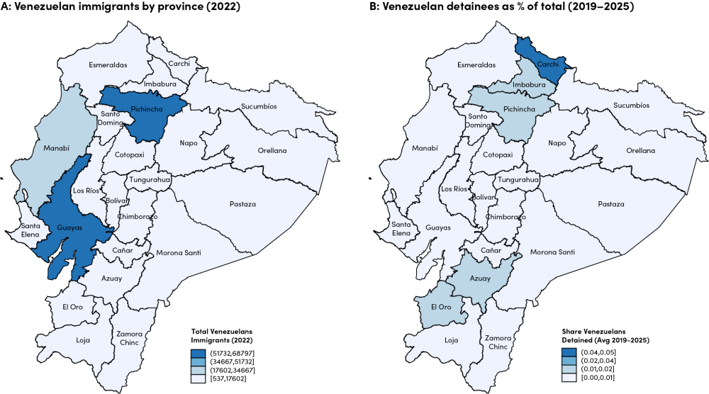 Geographic distributions of Venezuelan population and Venezuelan detainees