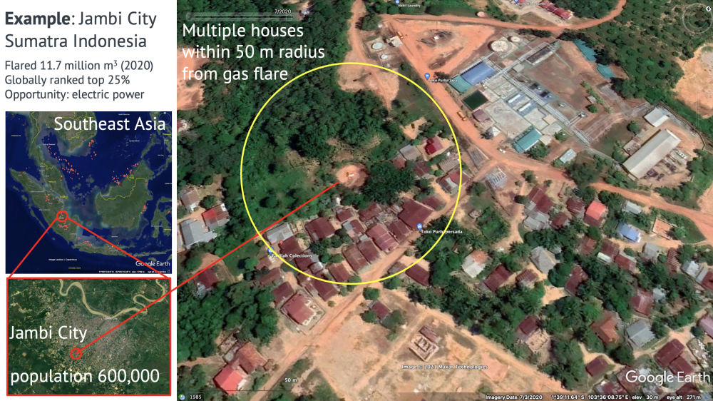 Satellite imagery showing a methane flare in Indonesia