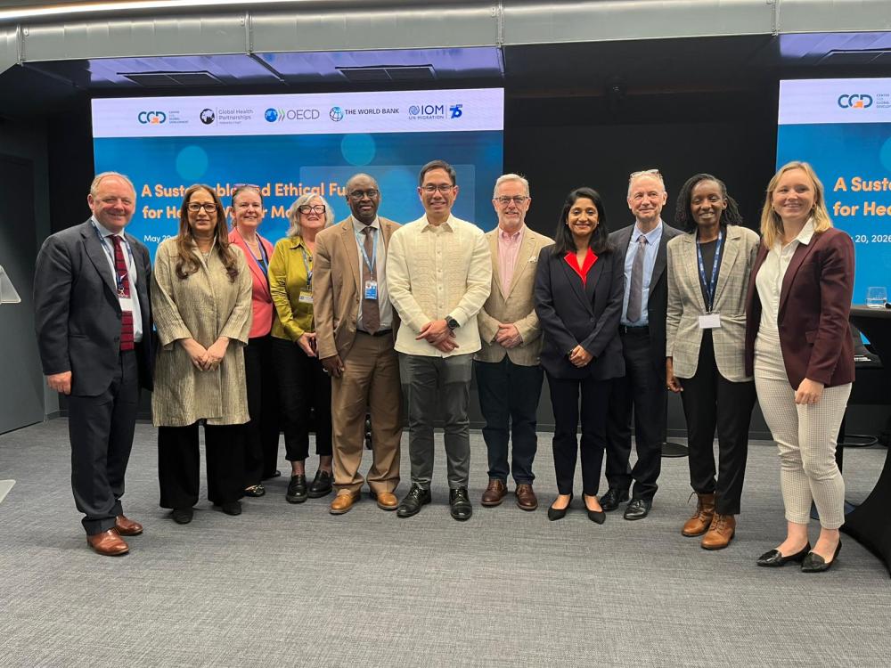 Speakers from the CGD WHA side event, “A Sustainable and Ethical Future for Health Worker Mobility”