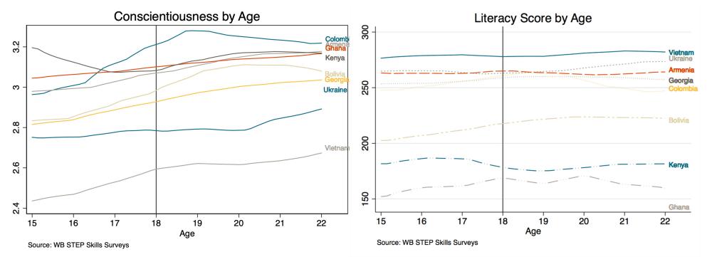 A chart showing conscientiousness and literacy